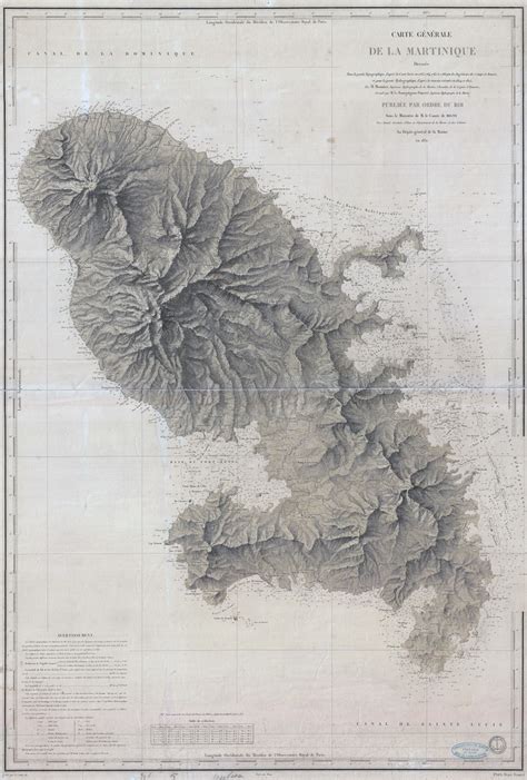 Large Detailed Old Relief Map Of Martinique 1831 Martinique North