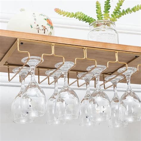 4 Rows Wine Glass Rack Under Cabinet Stemware Holder Metal Wine Glass