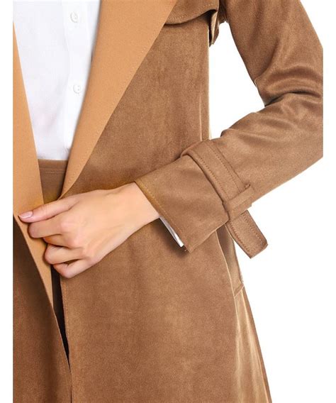 Women Suede Coats Long Duster Jacket Trench Coat With Belt Brown Cf188rc7qil