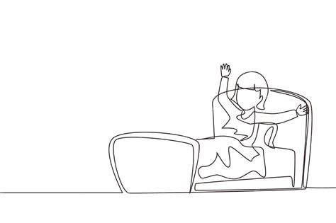 Premium Vector | Continuous one line drawing little girl wake up and ...