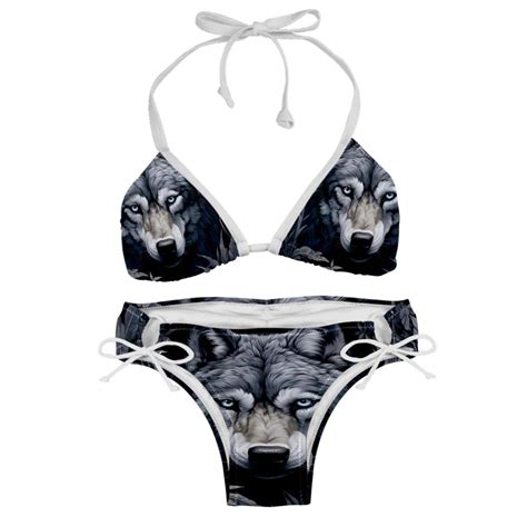Wolf Stylish Bikini Set With Detachable Sponge Adjustable Strap Pack One Piece Swimsuits