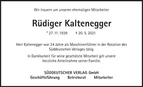 Traueranzeigen von Rüdiger Kaltenegger SZ Gedenken de