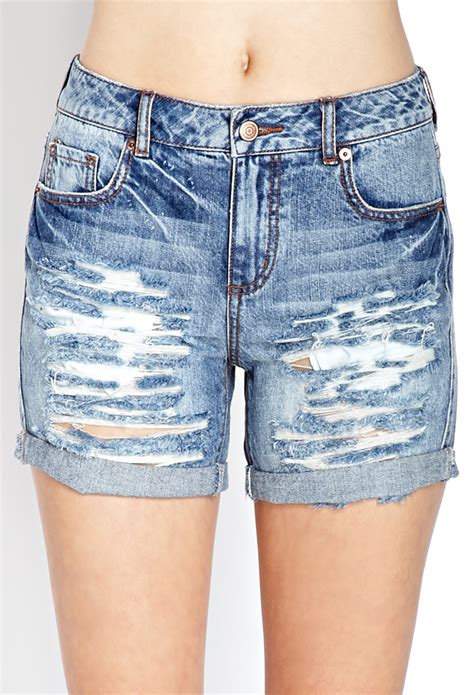 Forever 21 Denim Darling Ripped Shorts In Blue Light Denim Lyst