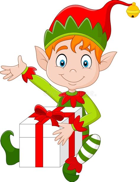 Cartoon Elf Holding Gift Box Stock Vector Illustration Of Adorable