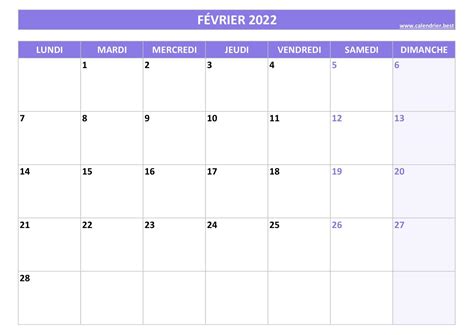 Calendrier Février 2022 à Consulter Ou Imprimer Calendrierbest