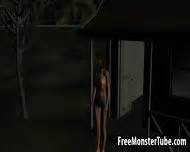 D Brunette Babe Sucking On An Alien S Hard Cock