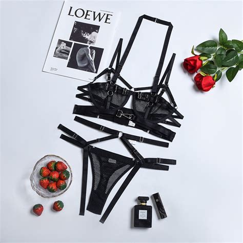 Conjunto Lingerie Sensual Preta Arysa Lingerie Arrastão Black Fetiche