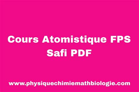 Cours Atomistique FPS Safi PDF