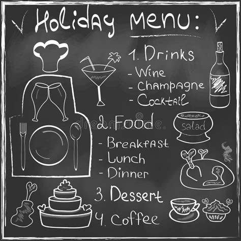 Holiday Food Menu Set Hand Drawn On Chalkboard Res Stock Vector