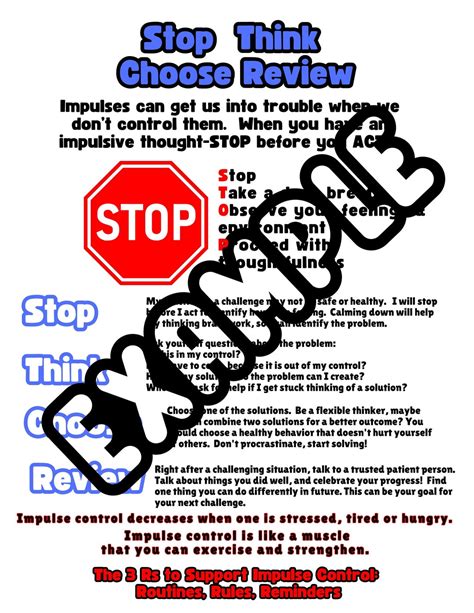 Impulse Control Stop Think Choose Review Info Sheet One Red One Blue