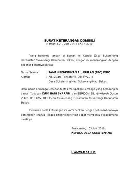 Surat Keterangan Domisili Sekolah Pdf