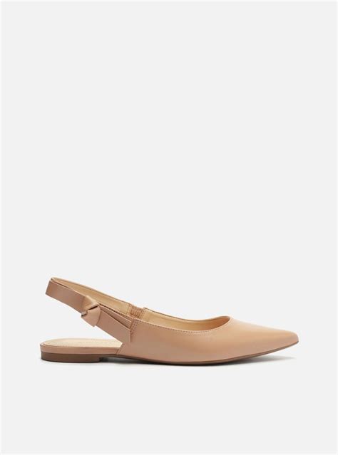 Sapatilha Nude Couro Slingback Bico Fino Arezzo