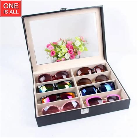 8 Grids Storage Boxes Black Leather Pu Eyeglass Sunglass Glasses