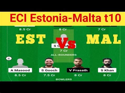 EST Vs MAL Dream11 Prediction EST Vs MAL Dream11 MAL Vs ECT 1ST