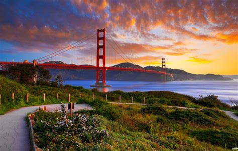 Wallpaper The Sky Clouds Sunset Mountains Bridge The Evening Bay