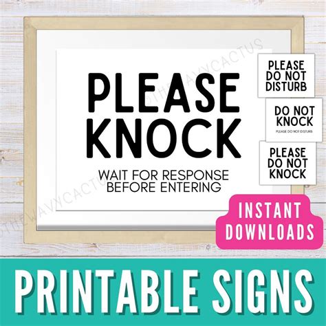 Printable Knock Sign Do Not Knock Sign No Soliciting Sign Do Not