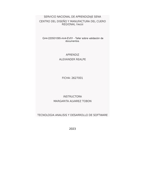 GA4 220501095 AA4 EV01 Taller sobre validación de documentos