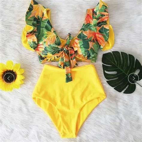 High Waist Ruffled Sexy Bikini Set Flounce Biquini Swimwear Women Two Pieces Swimsuit