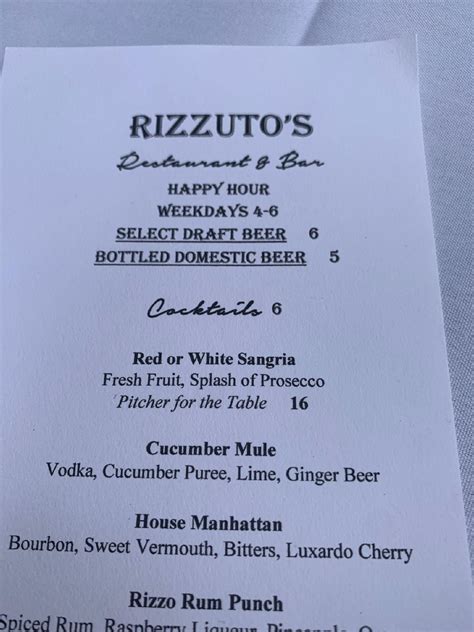 Menu At Rizzuto S Pub And Bar West Hartford