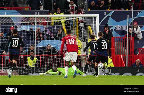 Manchester United goalkeeper Andre Onana saves a penalty from FC ...