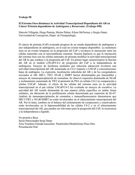 Trabajo 98 Cáncer Próstata dependiente de Andrógenos y Recurrente