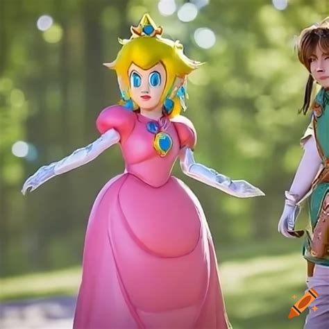 Cosplay Of Princess Peach And Link Exchanging Costumes On Craiyon