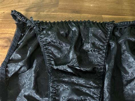 Vintage Delicates Satin String Bikini Panties Sz L Second Skin Black Shiny Bows EBay