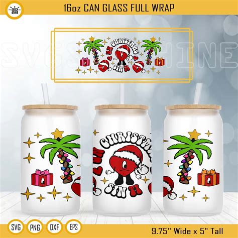 Bad Bunny Un Christmas Sin Ti Libbey 16oz Can Glass Full Wrap SVG