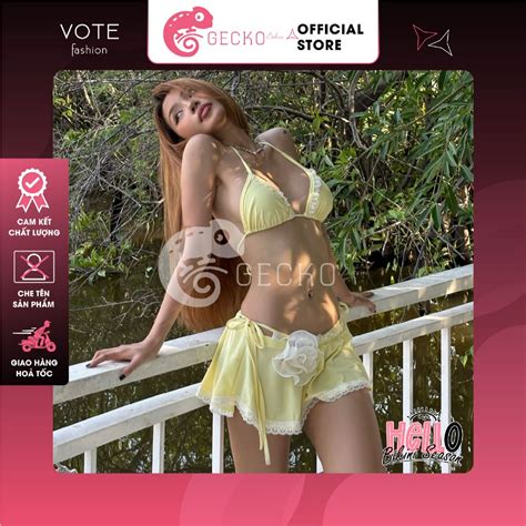 HCM Combo Món GECKO Bikini Tam Giác Bèo Phối Váy Chân Ren Hoa CB A Ảnh Thật Món