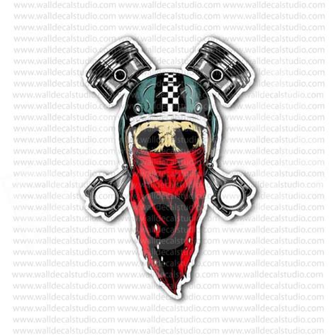 From 400 Buy Racer Skull Head Corss Engine Pistons Sticker At Print