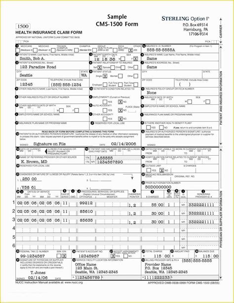 Fillable Health Insurance Claim Form 1500 02 12 Printable Forms Free