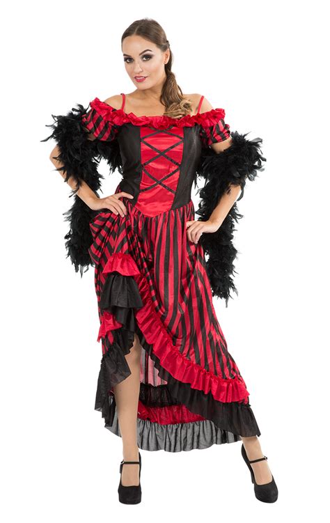 Womens Red Saloon Girl Costume Sexy Can Can Western Movie Moulin Rouge