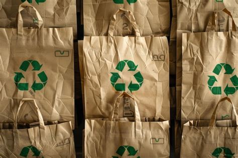 Premium Photo Artistic Display Of Recyclable Paper Bags With Green