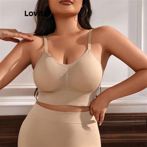 Lovito Women Plus Size Curve Sporty Plain Pleated Plus Size Sports Bras Lnl62170 Shopee