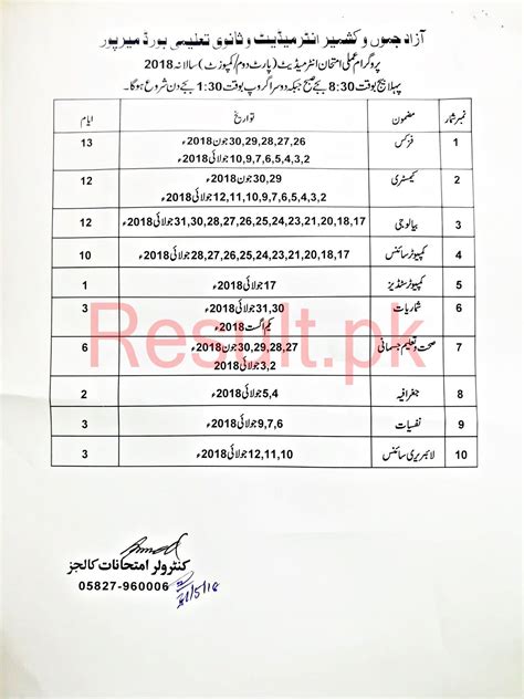 Bise Ajk Board Mirpur Date Sheet 2024 Inter Part 1 2 Hssc Fa Fsc Intermediate 11th And 12th