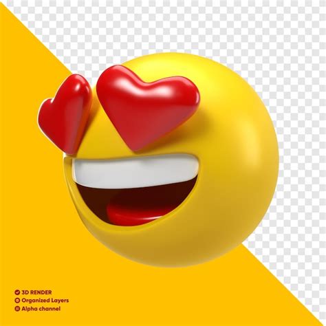 Emoji feliz olhos de coração 3d para composição PSD Premium