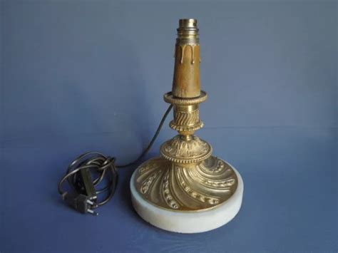 Superbe Pied De Lampe Ancien Bronze Dore Et Marbre Bougeoir Electrifie