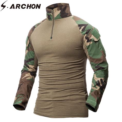 Sarchon Quick Dry Military Army T Shirt Men Long Sleeve Camouflage