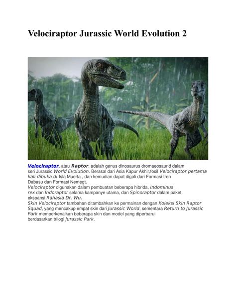 Velociraptor Jurassic World Evolution 2 By Ryudo Lin Issuu