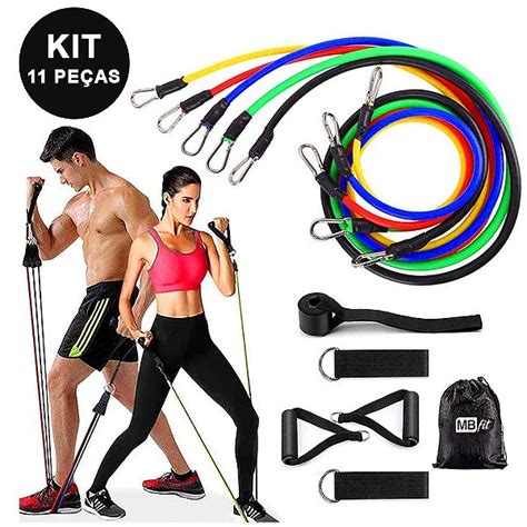 Kit Elástico Extensor 11 Itens Treino Intenso Funcional Musculação