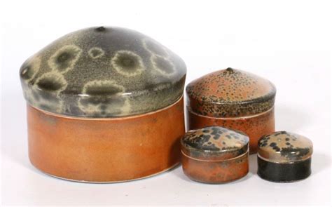 Malcolm Davis Set 4 Shino Glaze Covered Jars Handmade Studio Pottery