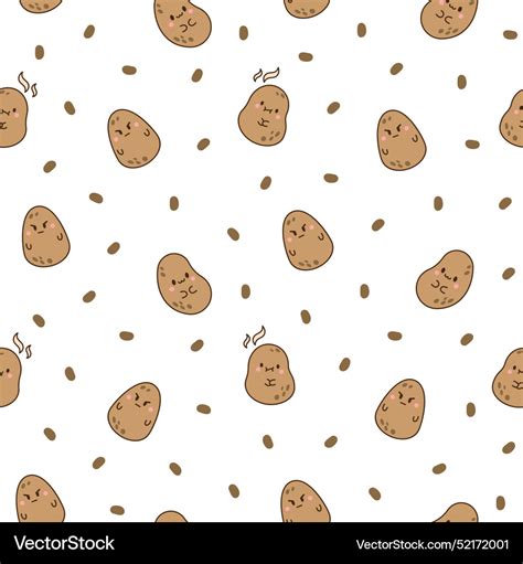 Cute Happy Potato Character Seamless Pattern Vector Image