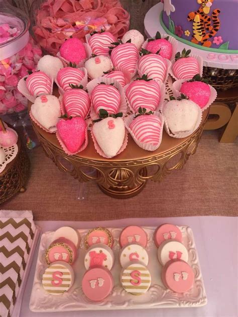 Pink Desserts At A Floral Baby Shower Party See More Party Planning