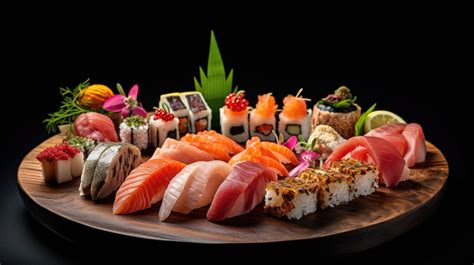 A Platter Of Sushi Showcases An Assortment Of Delicate Rolls Colorful