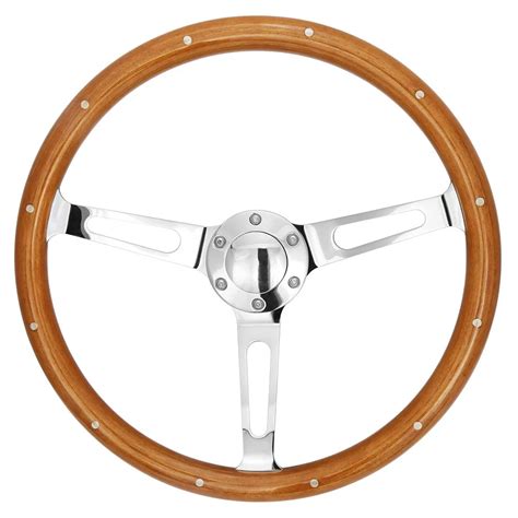 380mm Classic Steering Wheel Wood For Classic Antique Cars Real Wooden Grain Aluminum Spoke