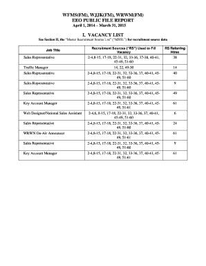Fillable Online WFMS FM WJJK FM WRWM FM EEO PUBLIC FILE REPORT Fax