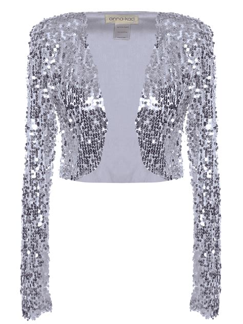 Anna Kaci Womens Shiny Sequin Long Sleeve Glitter Cropped Blazer Bolero Shrug Mermaid Large