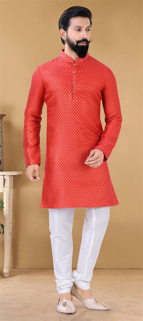 Red And Maroon Color Art Silk Fabric Kurta Pyjamas