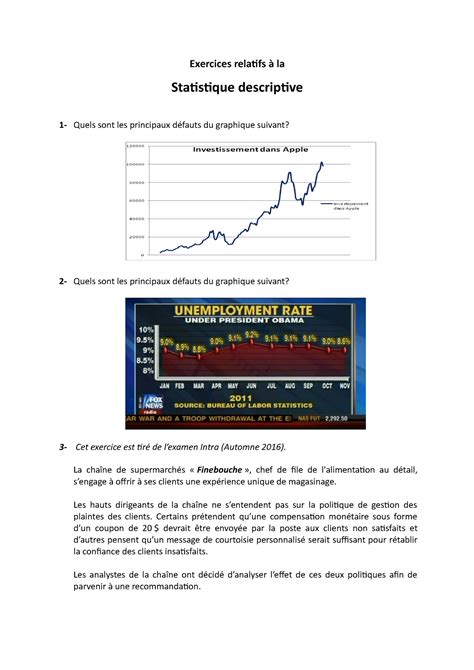 Exercices statistique descriptive Exercices relatifs à la Statistique