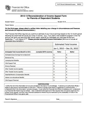 Fillable Online Ucdenver 2012 13 Reconsideration Of Income Appeal For